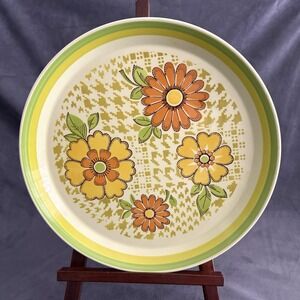 Mikasa Playmates Twice Nice Serving Plate Floral Green Yellow Vintage 1970s MCM